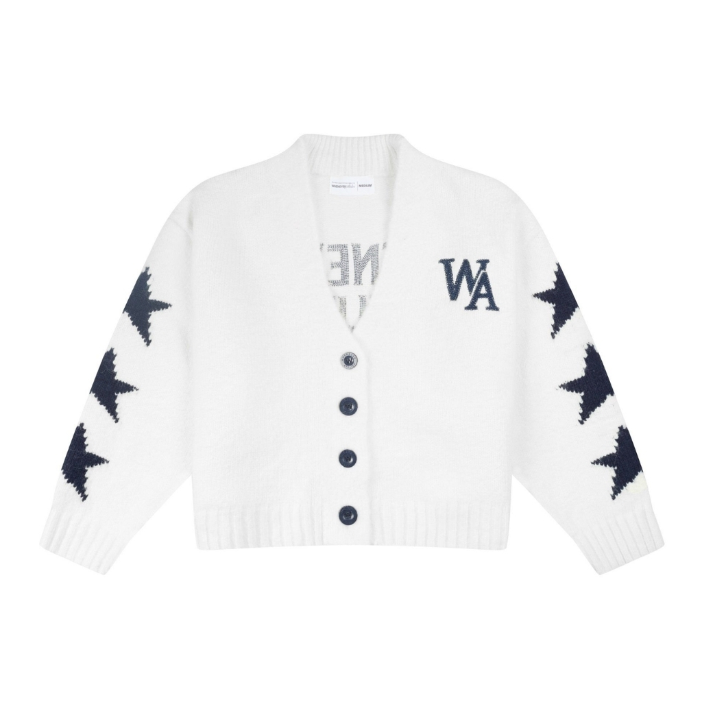 WHENEVER Áo Cardigan Whenever Star Form Boxy Knitwear / WHITE