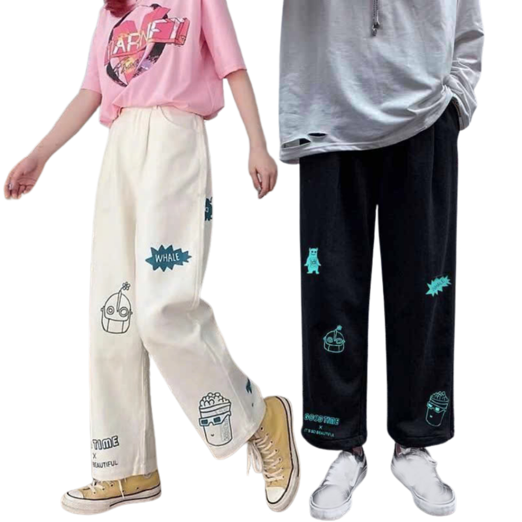 Quần Culottes ống rộng nam nữ ,Quân Nỉ Jogger Lưng Thun Túi Lớn Họa Tiết Que Kem Mới Hót WHALE L1