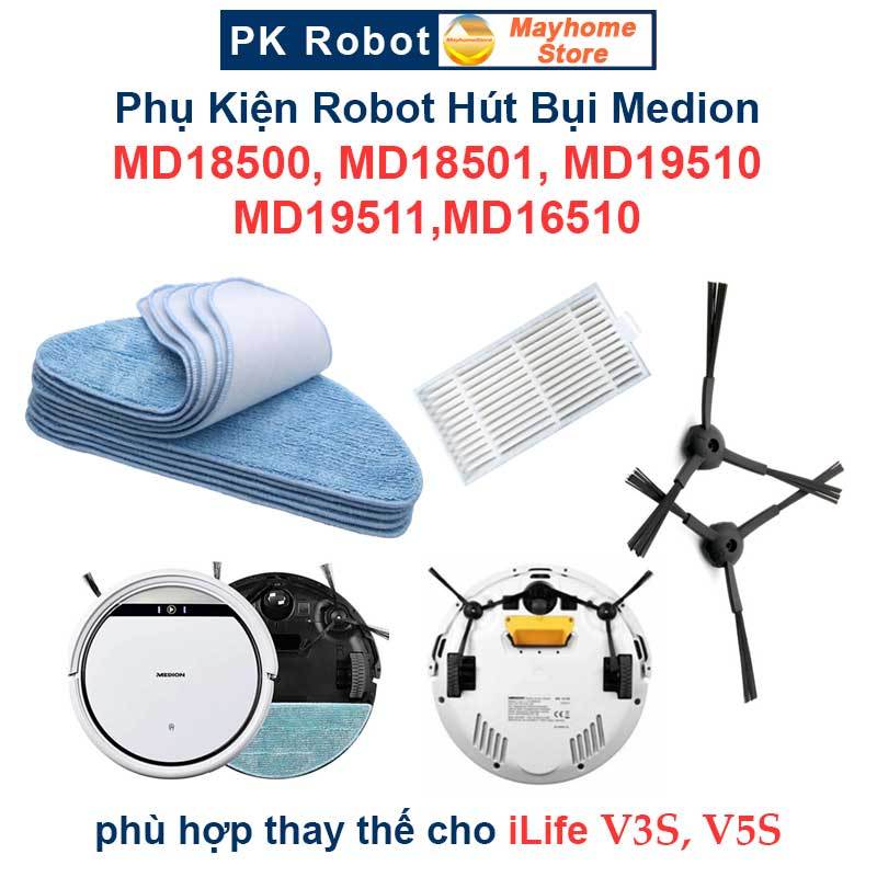 Phụ kiện robot hút bụi Medion MD18500, MD18501, MD19510, MD19511,MD16510 / iLife V3S, V5S. Khăn Lau, Lọc Bụi, Chổi Cạnh/