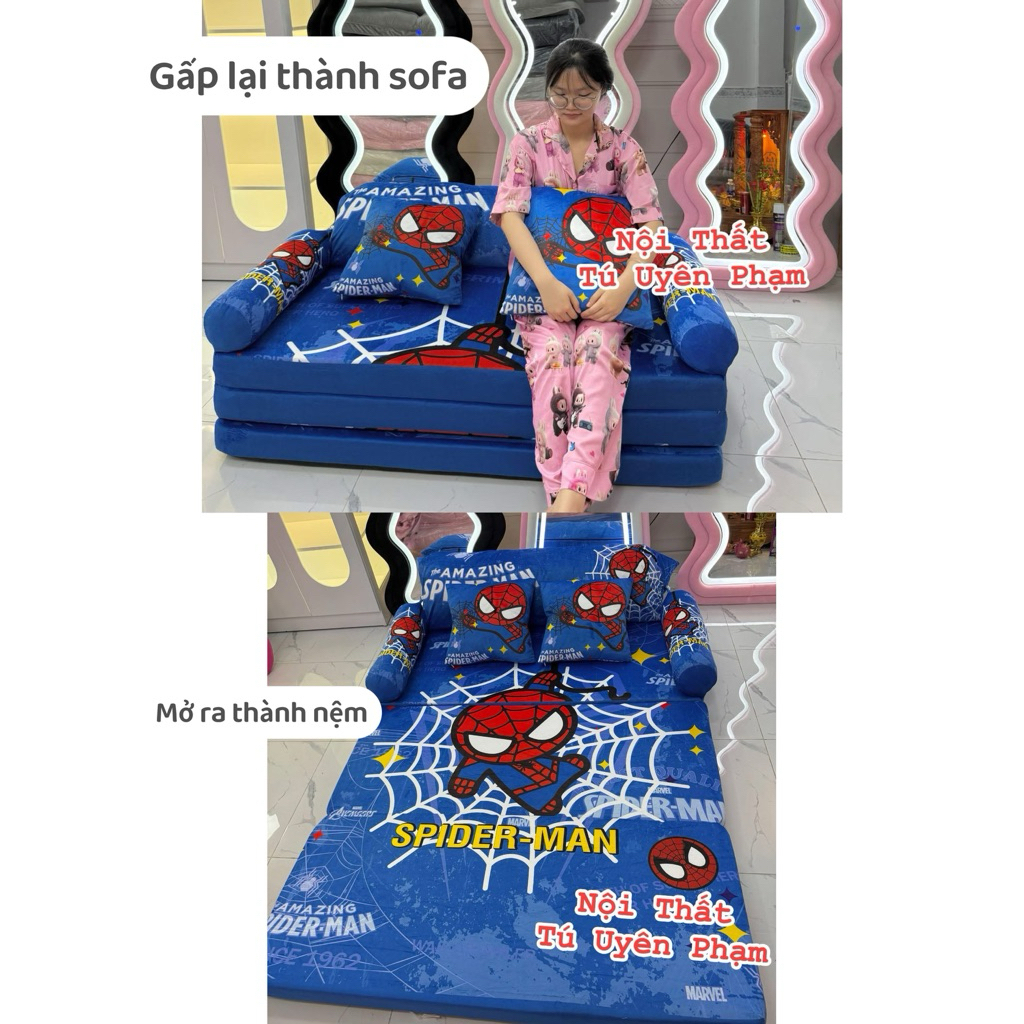 Sofa Nệm Gấp Hình Người Nhện siêu xinh - Mở ra thành nệm siêu tiện lợi HÀNG LOẠI 1