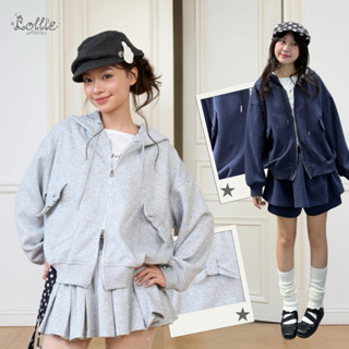  LOLLIE STUDIO - Set Áo khoác nỉ Chân váy nỉ xẻ có quần bảo hộ - Thiết kế túi nơ kéo khoá 2 chiều Minhee Set TKP246 TKC70 