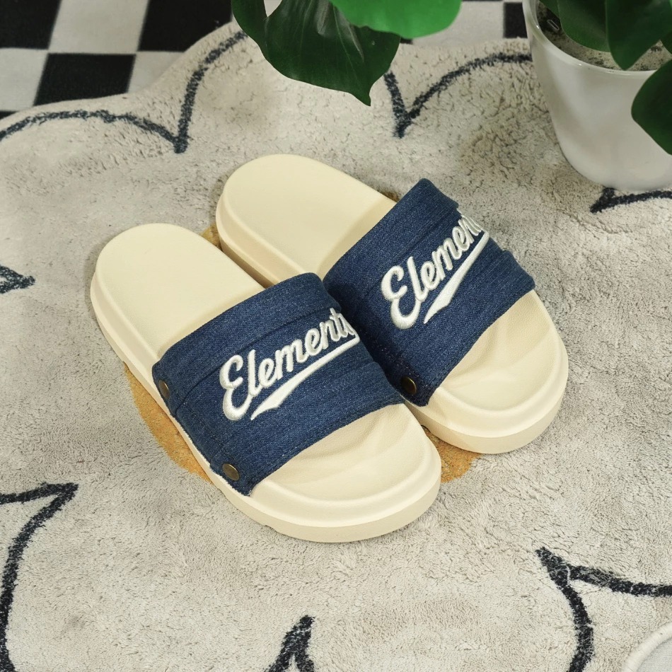 Dép ELements Nam Nữ Denim Unisex chữ thêu đính nút - (Slipper) Dép Elements vải jean đế bằng nam nữ