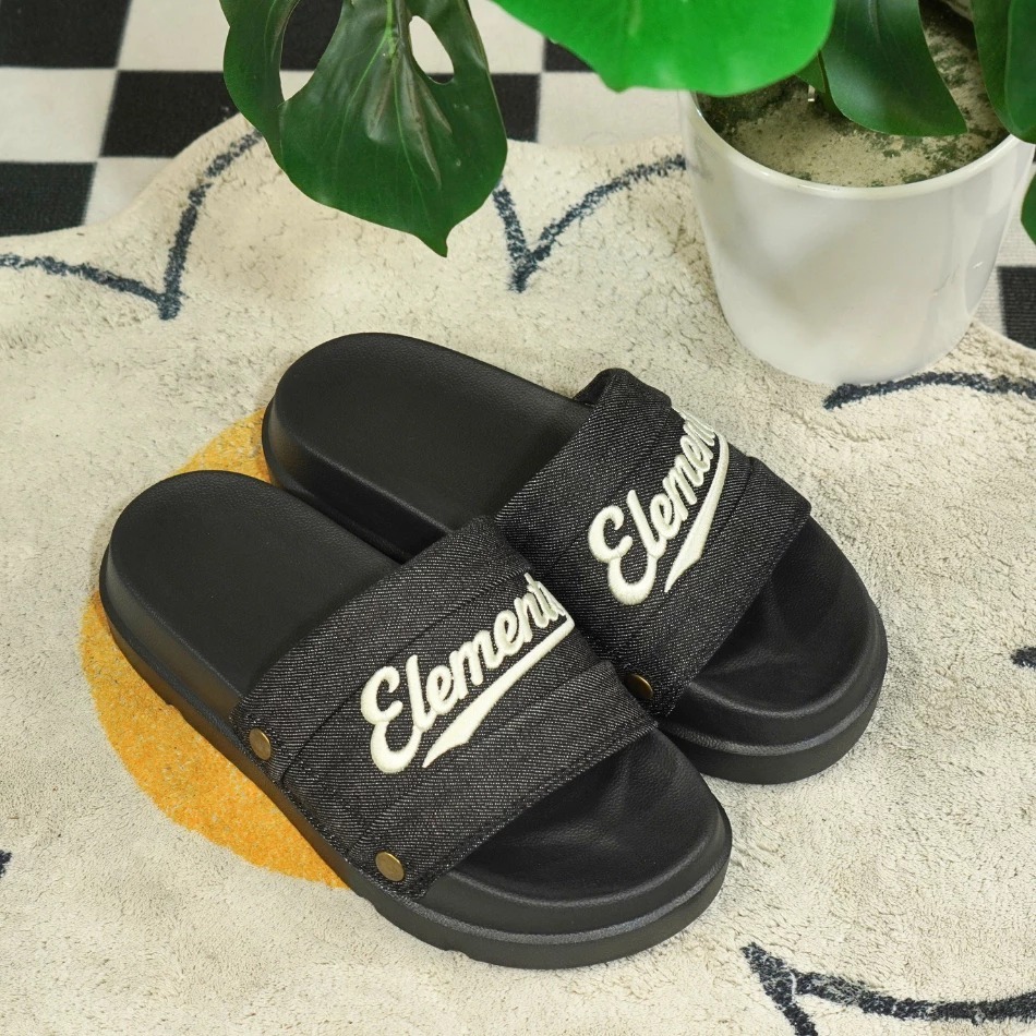 Dép ELements Nam Nữ Denim Unisex chữ thêu đính nút - (Slipper) Dép Elements vải jean đế bằng nam nữ