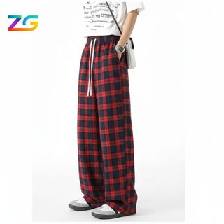  Quần kẻ caro ống rộng ZGO quần flannel unisex chất dày dặn hack dáng cạp cao QCARO 