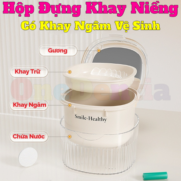 Hộp Đựng Khay Niềng Răng Invisalign Có Khay Vệ Sinh Cao Cấp - Hộp Đựng Khay Duy Trì - Hàm Răng Giả