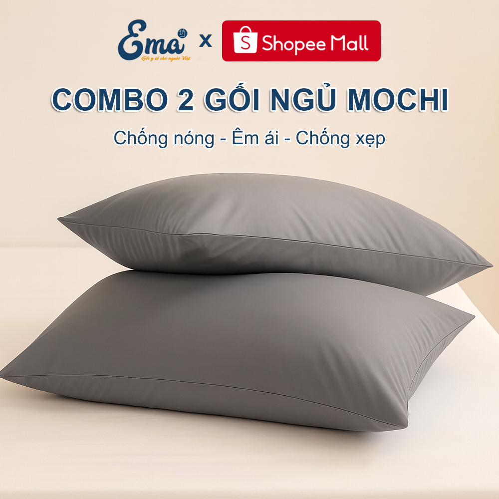 Combo 2 gối ngủ Mochi êm mát EMA 50x70cm, vỏ gối mịn màng cao cấp ruột gối lông vũ Microfiber êm ái | BigBuy360 - bigbuy360.vn