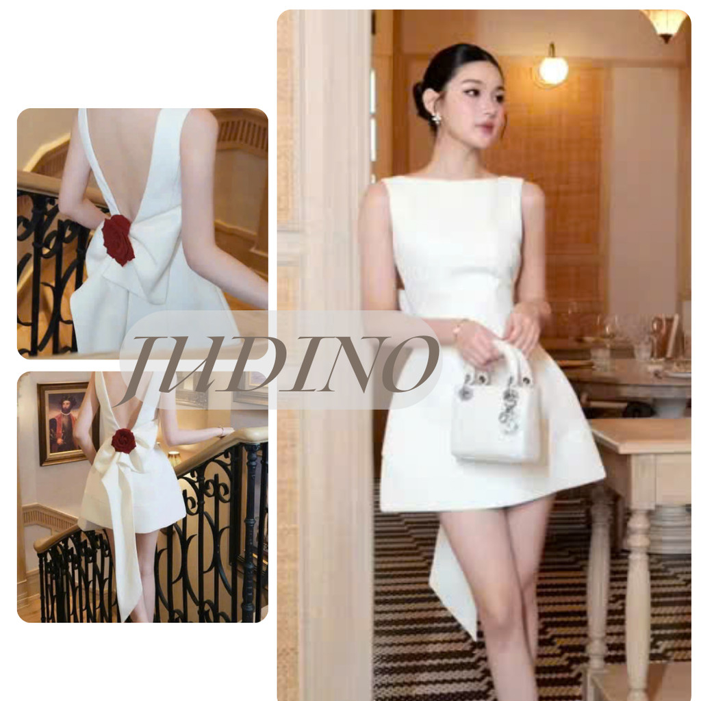  Đầm dự tiệc cổ tròn duyên dáng kèm hoa trang trí tinh tế thiết kế thanh lịch và sang trọng Rose Dress JUDINO 