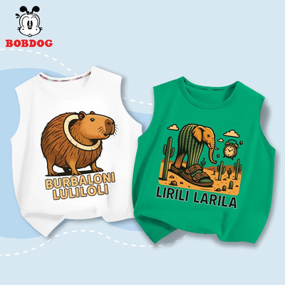 Áo thun ba lỗ bé trai BOBDOG, áo ba lỗ chất liệu cotton thoáng mát in hình vũ trụ brainrot cho bé