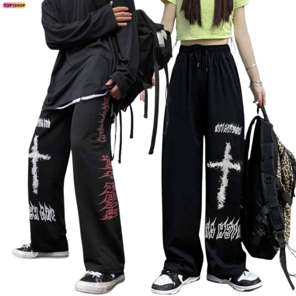 Quần ống rộng suông chữ thập Unisex chất nỉ cao cấp thời trang Top1shop phong cách siêu ngầu K1