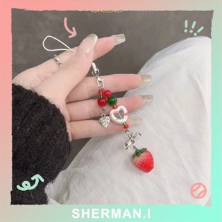 Dây chuyền điện thoại di động đính cườm rỗng tình yêu theo phong cách Ins dâu tây đỏ-SN