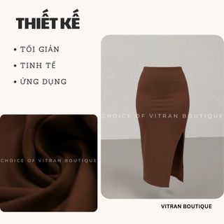VITRAN BOUTIQUE Chân Váy Thun Borip Bozip Xẻ Sườn Co Dãn Giãn 4 Chiều Basic Trơn Cơ Bản Đơn Giản Minimal Nâu Tây Ôm (XS)