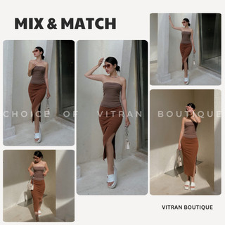 VITRAN BOUTIQUE Chân Váy Thun Borip Bozip Xẻ Sườn Co Dãn Giãn 4 Chiều Basic Trơn Cơ Bản Đơn Giản Minimal Nâu Tây Ôm (XS)