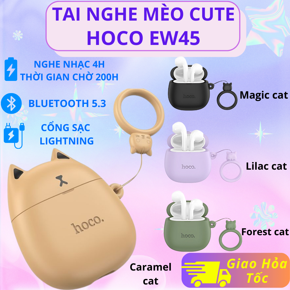 Tai nghe bluetooth Hoco EW45, Tai Nghe Mèo Cute Có Mic Đàm Thoại, Bluetooth 5.3 Pin Dùng Liên Tục 4h