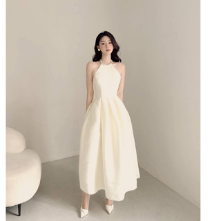  Váy tiểu thư váy cổ yếm ll váy nữ dự tiệc váy dáng dài cổ đính đá cao cấp hàng loại 1 chất đẹp shop HN DESIGN 