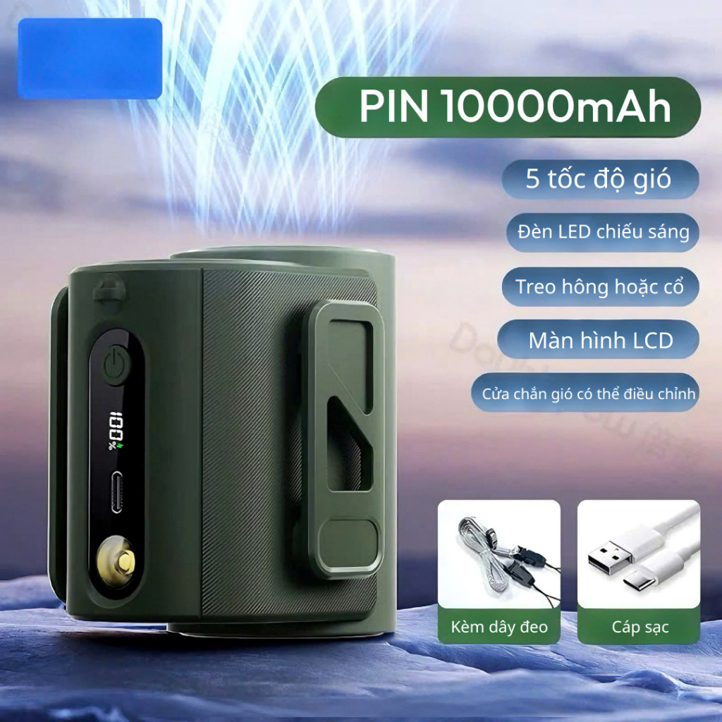 [YF10 Xanh] Quạt Đeo Thắt Lưng Đeo Cổ 10000mAh Dùng Từ 5 Giờ đến 30 Giờ – Thể Thao Ngoài Trời | BigBuy360 - bigbuy360.vn