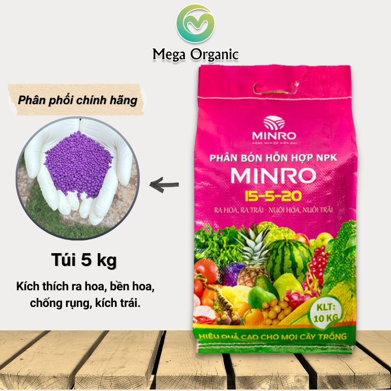 Phân bón NPK 15 - 5 - 20 Minro (10kg) - phân bón hỗn hợp NPK hòa tan hoàn toàn