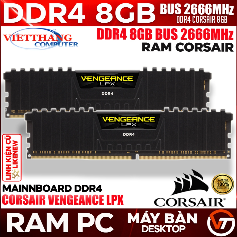 Ram Máy Tính Corsair Vengeance LPX 8GB DDR4 Bus 2666MHz Tản nhiệt Black qua sử dụng ( Cũ - LikeNew )