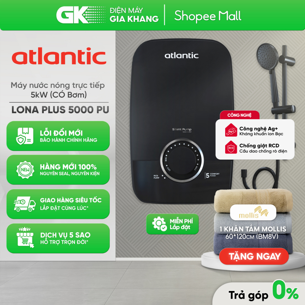 [ATLANTIC - Miễn Phí Công Lắp HCM] LITE 4000 PU | LITE 5000 PU | PLUS 5000 PU Máy Nước Nóng Trực Tiế