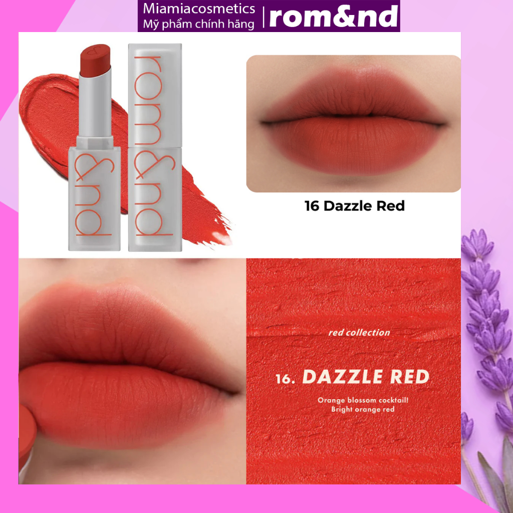 Son Thỏi Romand Zero Matte Lipstick Son Lì Mịn Màu 16 Dazzle Red Đỏ Cam