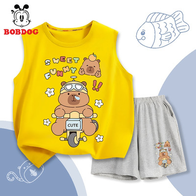 Bộ bé trai BOBDOG áo ba lỗ quần thun cotton thoáng mát in hình CAPYBARA cute cho bé BD-KS207