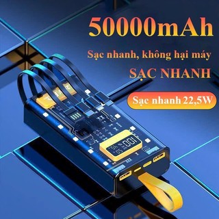  Pin Sạc Dự Phòng 30000 50000MAH sạc nhanh PD22,5W 20W trong suốt tích hợp 4 dây sạc tích hợp đèn led chiếu sáng 