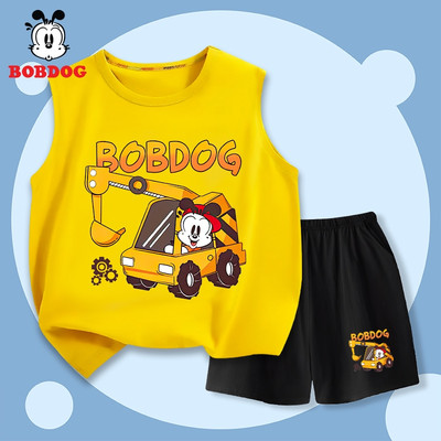 Áo ba lỗ quần đùi bé trai BOBDOG, bộ đồ cho bé mặc hè chất thun cotton in hình MÁY XÚC BD-BDO17