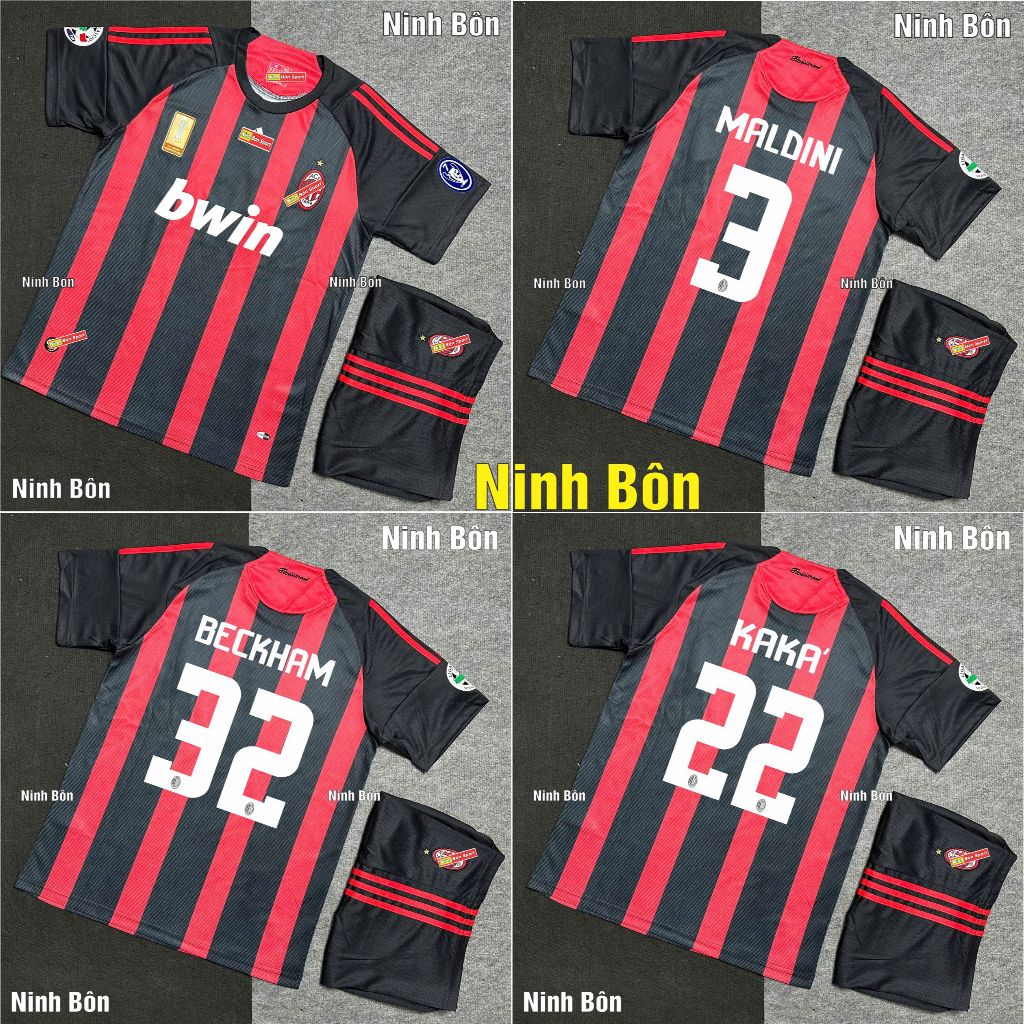 Bộ Quần Áo Bóng Đá CLB AC Milan Sân Nhà 2008 - Vải Polyester Thái Vẩy Rồng Cao Cấp