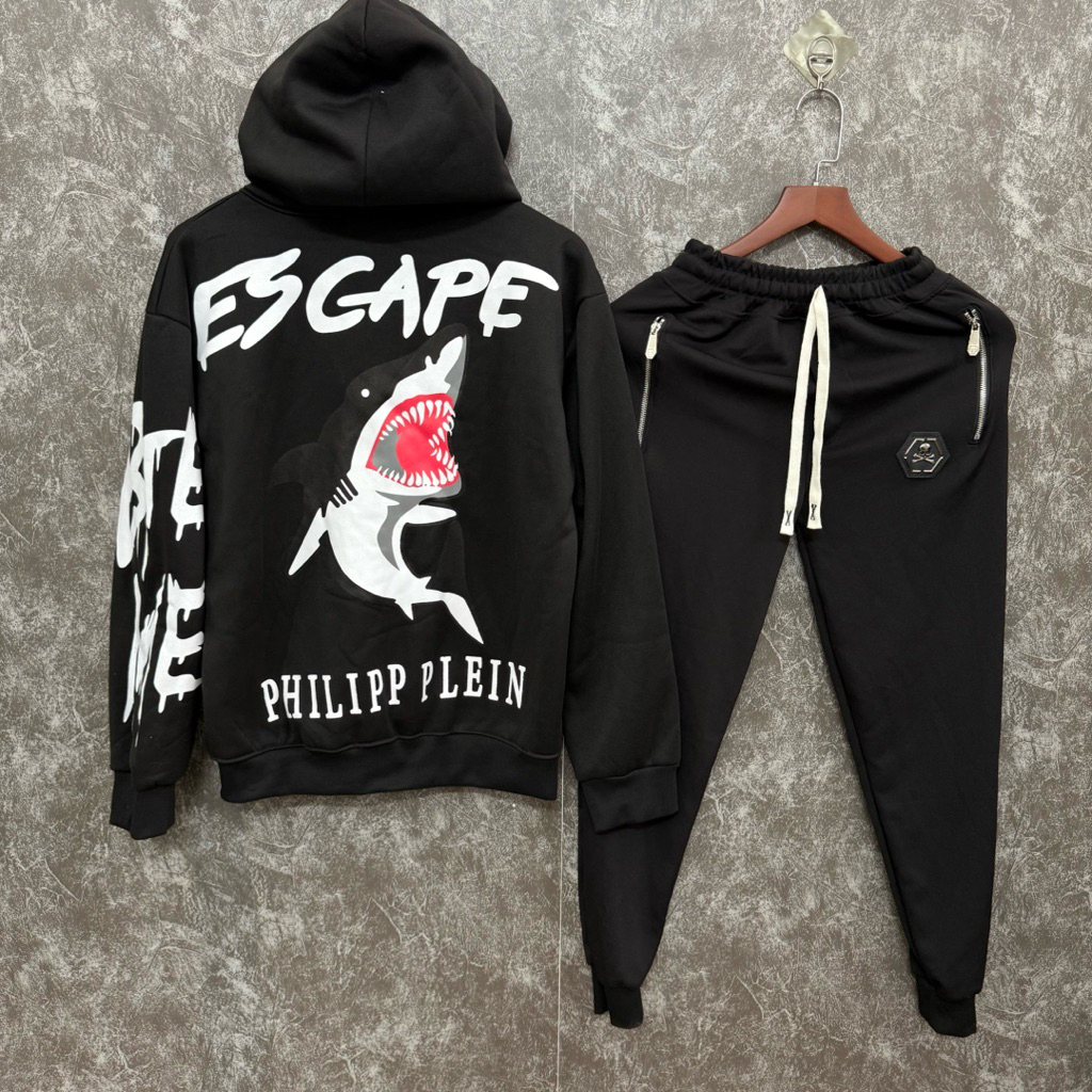 ÁO KHOÁC HOODIE PHILIP PLEIN CÁ MẬP LOGO SẮT CHẤT NỈ BÔNG DÀY ẤM HOT TREND. SET BỘ ÁO QUẦN CÁ MẬP + 