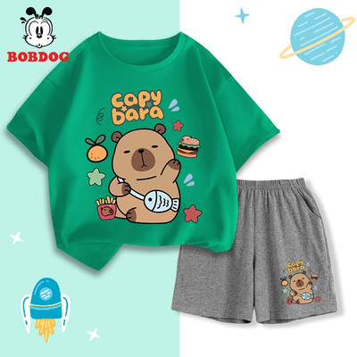 Bộ đồ ngắn tay bé trai BOBDOG, set áo cộc quần thun cotton co giãn in hình đáng yêu cho bé CD-KS206