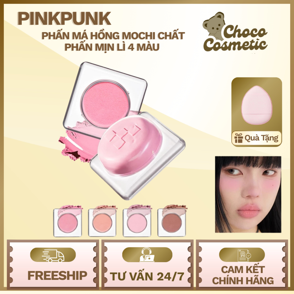 [HN] Phấn má hồng mochi PINKPUNK đơn sắc làm sáng da trang điểm tự nhiên chất phấn mịn lì 4 màu 5g C