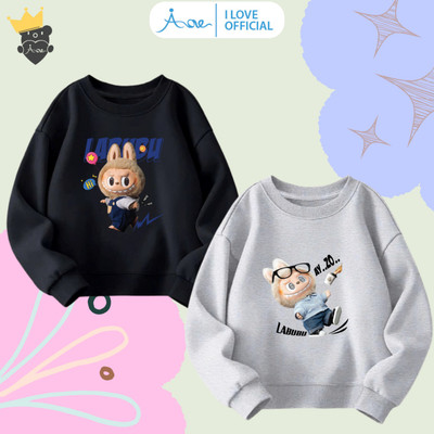 [HÀNG MỚI VỀ] AORE-Áo SWEATER in hình Labubu dễ thương, Áo nỉ dài tay cổ tròn chất nỉ da cá mềm bé trai, bé gái 10-34kg
