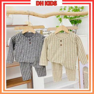   D10  Bộ quần áo dài tay cổ TRỤ thu đông chất len lông thỏ dày dặn cho bé trai và bé gái từ 4 - 15kg - DH KIDS 