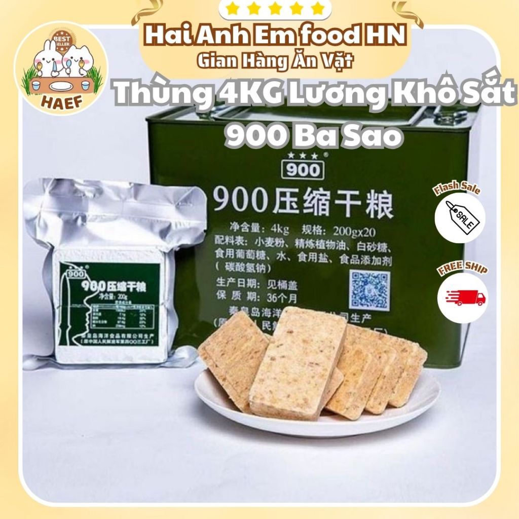 1 THÙNG LƯƠNG KHÔ QUÂN ĐỘI 4kg - 900 BA SAO, Lương khô 3 Sao, Lương Khô Sắt Chống Lũ 900***, Lương K