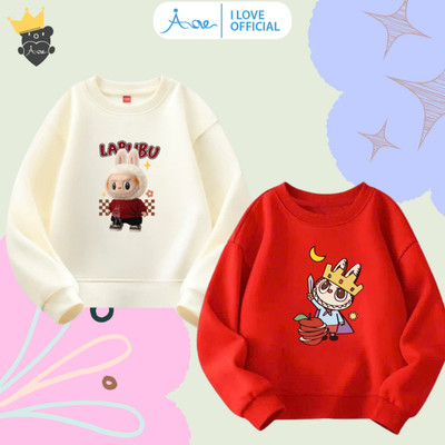 [MỚI] Áo SWEATER cho bé AORE, Áo nỉ dài tay cổ tròn chất nỉ da cá in hình Labubu Cute mềm bé trai, bé gái 10-34kg