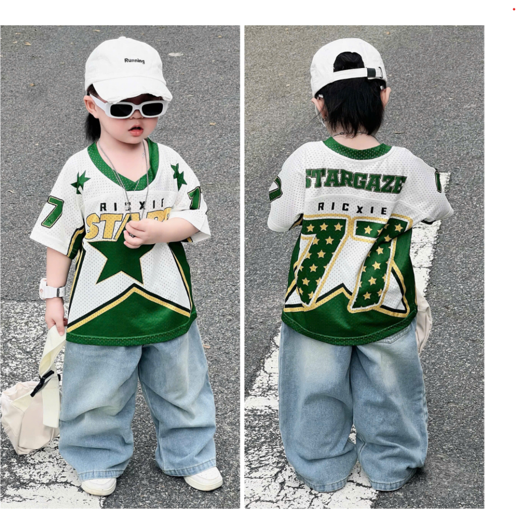 Ricxie-kids áo thun lưới số 77 cho bé trai và gái