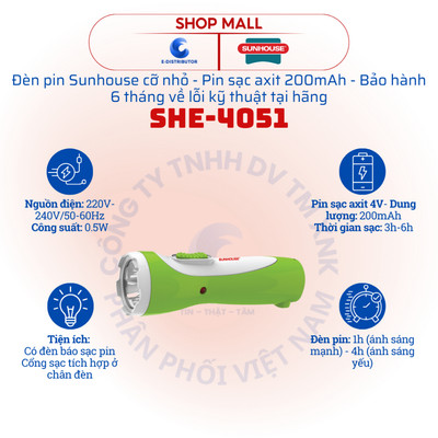 [HỎA TỐC] Đèn pin cầm tay Sunhouse SHE-4051 - Hàng chính hãng