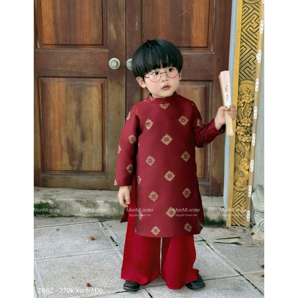 Áo dài bé trai vải gấm tafta sang trọng, tinh tế size 8-25kg - Hana House
