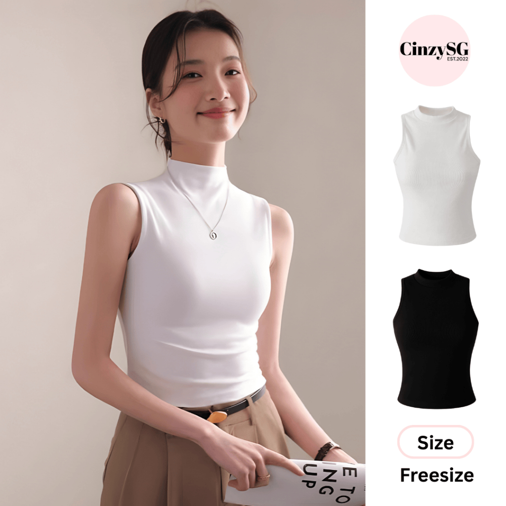 Áo Croptop Nữ Cổ Cao Không Tay Form Ôm Chất Len Tăm - Áo Ba Lỗ Nữ Cổ Lọ Co Giãn CR09 CinZy SG
