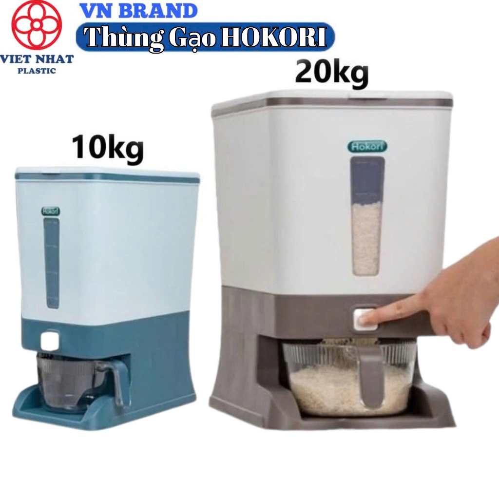 💝Thùng Đựng Gạo Thông Minh HOKORI nhựa VIỆT NHẬT 10kg, 20kg, Ca đong, Nút Ấn 5338/9 💝 VN BRAND 💝