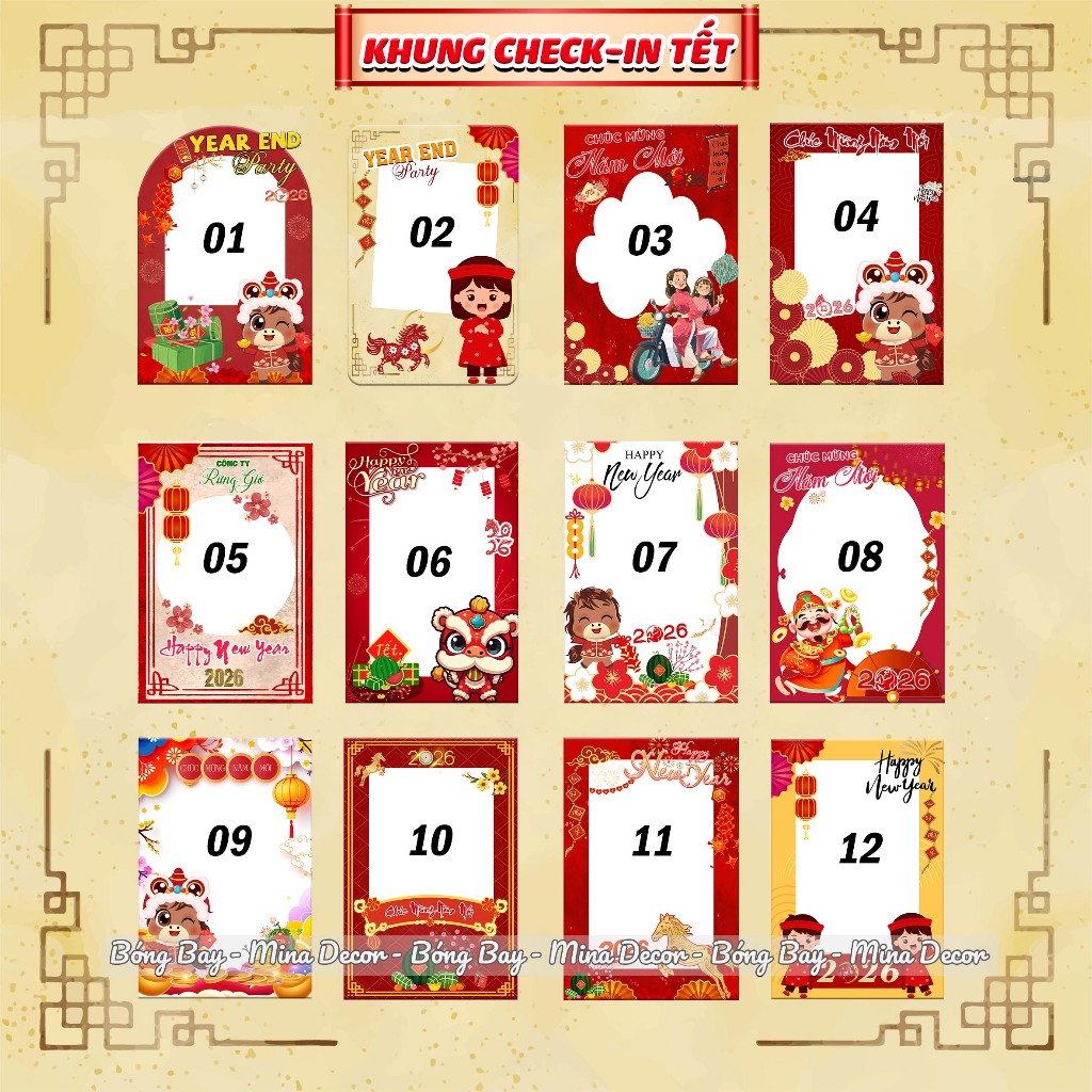 Khung check-in Tết 2026, Year and Party, trang trí chụp ảnh