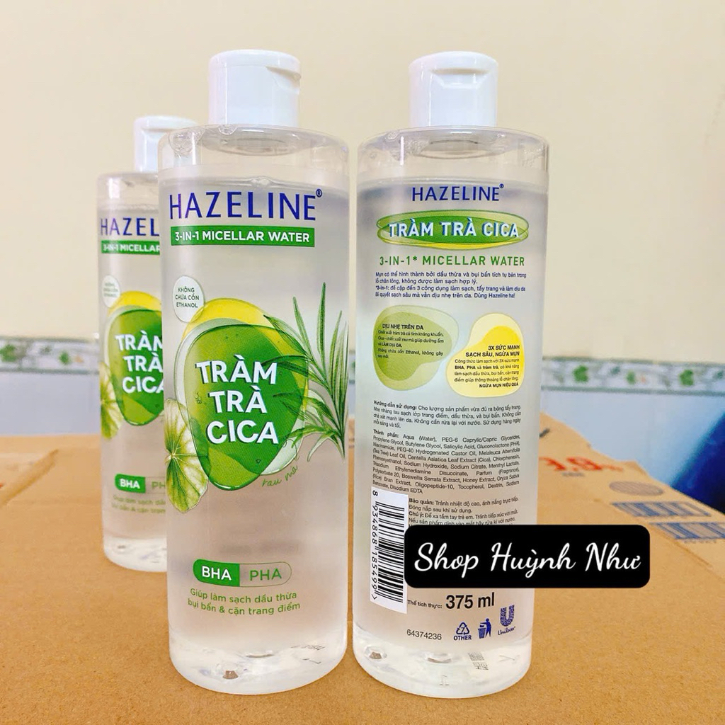[CHÍNH HÃNG] Nước tẩy trang 3 in 1 Hazeline Micellar Tràm Trà Cica sạch sâu ngừa mụn chai lớn 375ml 