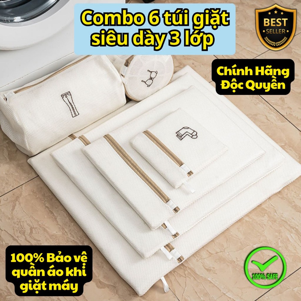 [LẺ HOẶC FULL BỘ 6C] Túi giặt loại cao cấp siêu dày lưới đa lớp bảo vệ quần áo dùng cho máy giặt tiện dụng D Danido