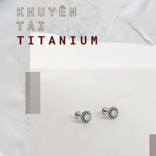 (1 chiếc) Khuyên Đá Tròn hoa văn -  Titanium G23 - Kassy