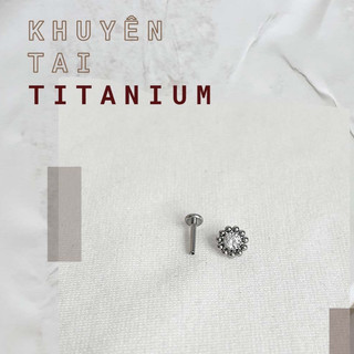 (1 chiếc) Khuyên Đá Tròn hoa văn -  Titanium G23 - Kassy