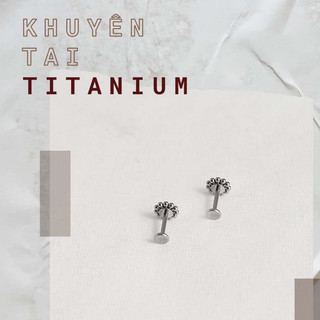 (1 chiếc) Khuyên Đá Tròn hoa văn -  Titanium G23 - Kassy