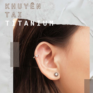 (1 chiếc) Khuyên Đá Tròn hoa văn -  Titanium G23 - Kassy