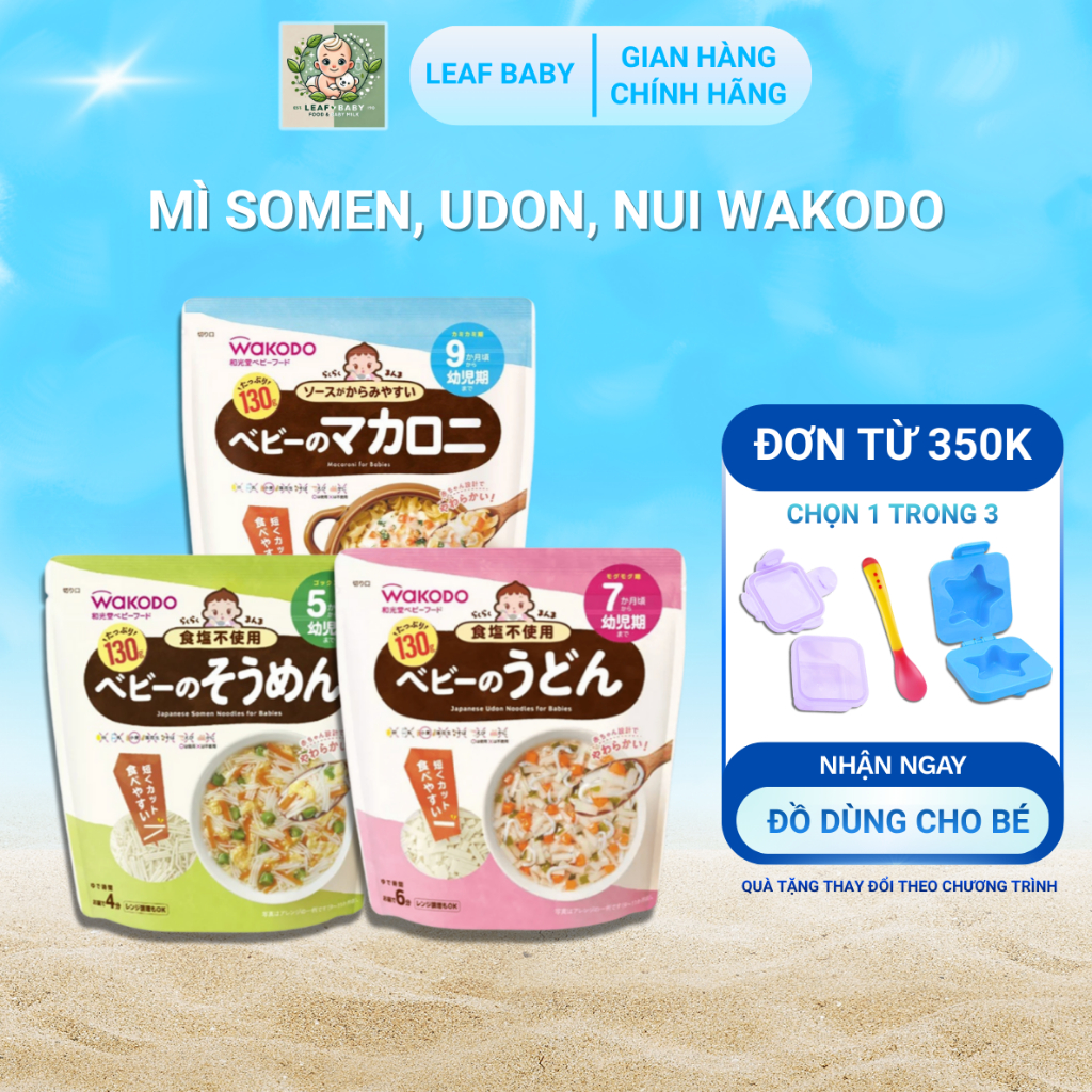 Mì somen, udon, nui Wakodo ăn dặm cho bé 5 tháng 7 tháng 9 tháng - Leaf Baby