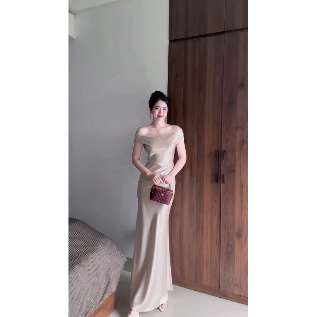 A777 - Lua Dress Đầm thiết kế xéo vai chất vải lụa sang trong , phù hợp cho các buổi tiệc (Hình Thật