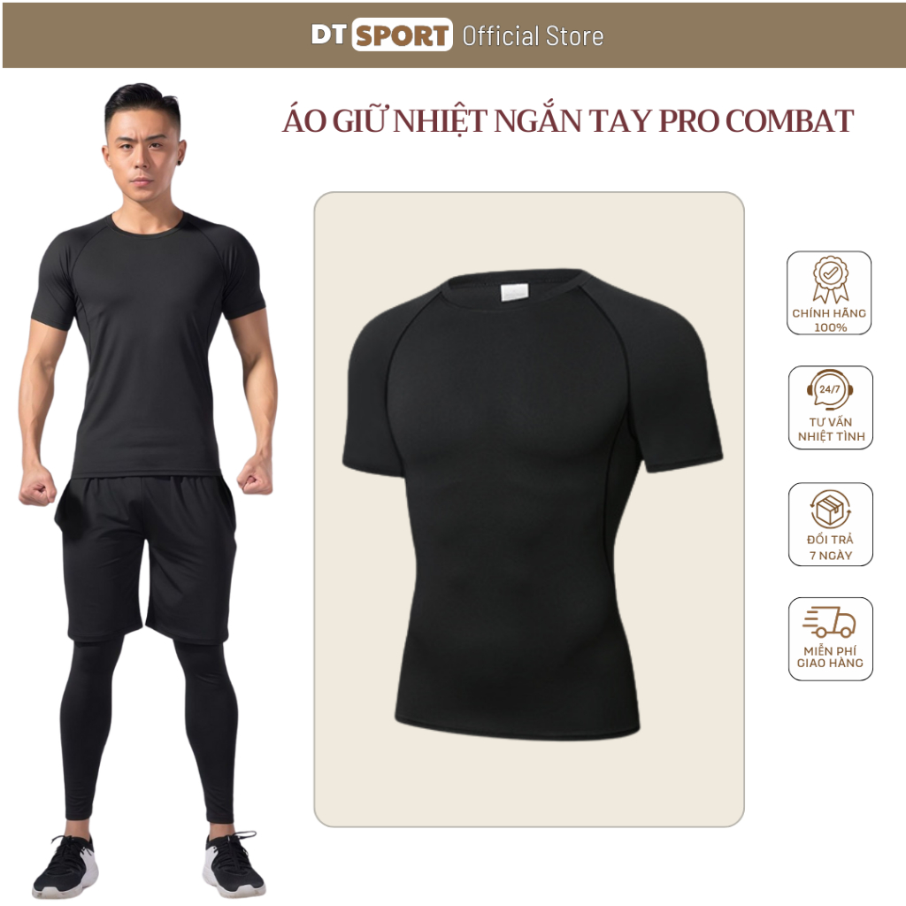 Áo Giữ Nhiệt Ngắn Tay Pro ComBat co giãn 4 chiều , Áo Giữ Nhiệt Thể Thao Tập Gym Bóng Đá - DT SPORT