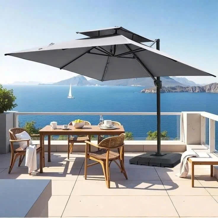 Ô Dù lệch Tâm Vuông 3m*3m Khung Hợp Kim Nhôm, Chỉnh Góc Nghiêng 4 Chiều,không chân đế